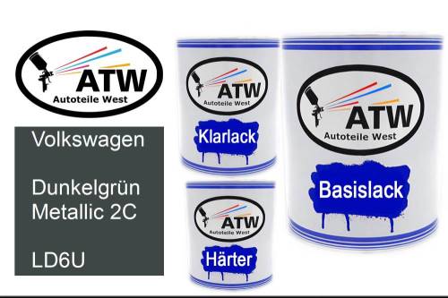 Volkswagen, Dunkelgrün Metallic 2C, LD6U: 1L Lackdose + 1L Klarlack + 500ml Härter - Set, von ATW Autoteile West.